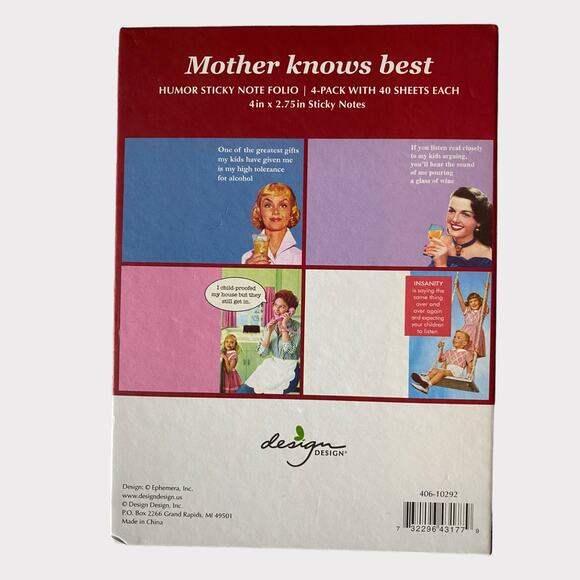 Design Design Humor Sticky Note Folio 4 Pack Mother Knows Best - Picture 3 of 4